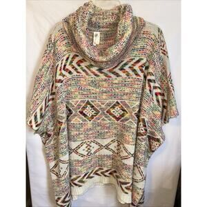 Pinklicious Women’s One Size Rainbow Cowl Neck Sweater Poncho Aztec